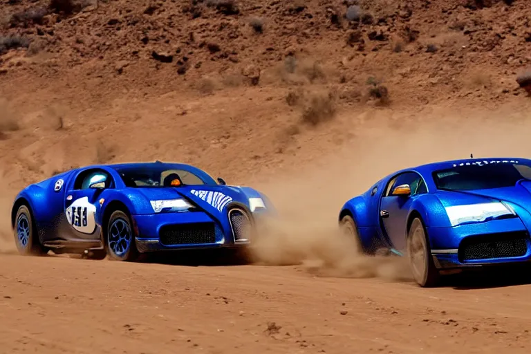 Prompt: bugatti, dakar rally footage, speed, bladerunner