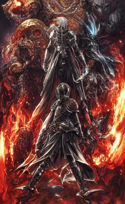 Image similar to dark souls and elden ring bosses, marvel movie poster, hyper detailed, 8 k, trending on artstation, by tony taka, by yusuke murata