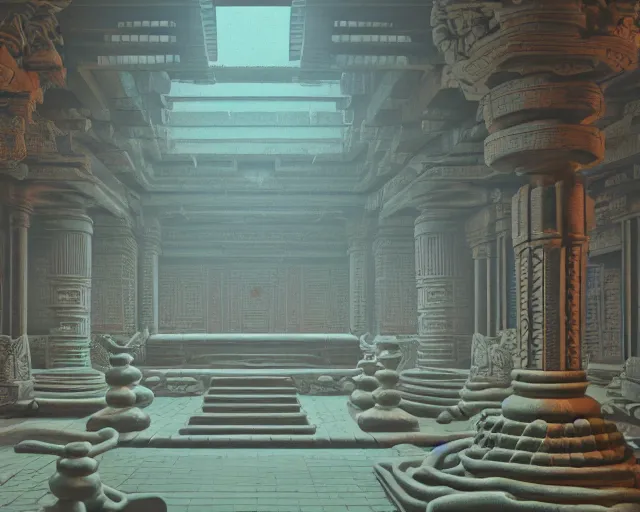 Prompt: interior of a long forgotten asian temple, pixel art, brutalism, art by dan mumford, volumetric lighting, 8 k