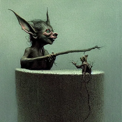 Image similar to A cute goblin girl by Beksinski