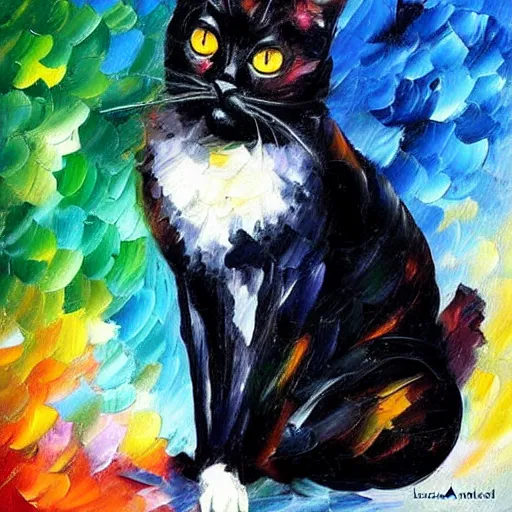 Image similar to oil painting of a black cat by leonid afremov