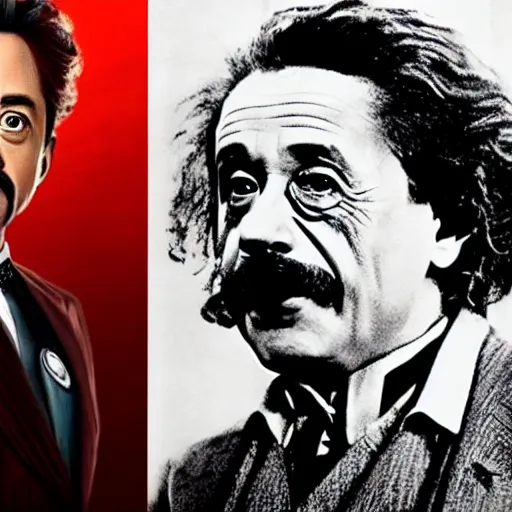 Image similar to moviestill of albert einstein as tony stark in ironman