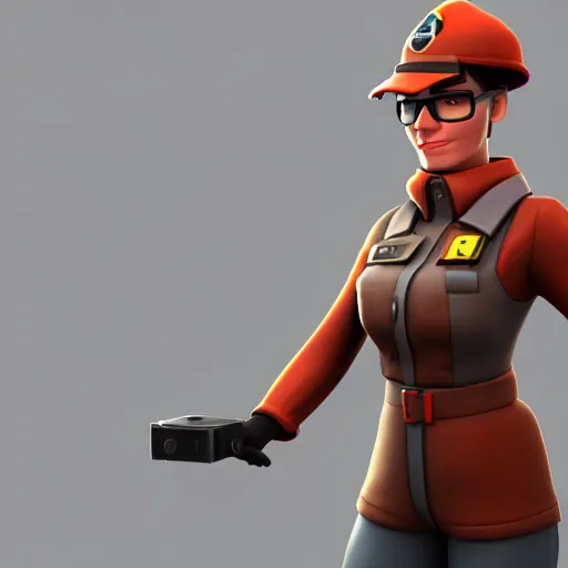 Prompt: 3 d render of engineer from team fortress 2 as a woman, 4 k, 8 k, hd, high resolution, highly detailed, ultra realistic faces, trending on artstation