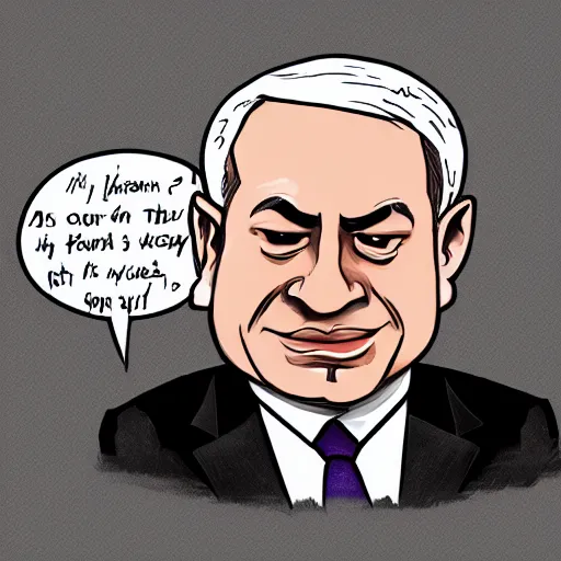 Image similar to benjamin netanyahu begging for money, caricature, simplified drwaing, digital art, trending on artstation