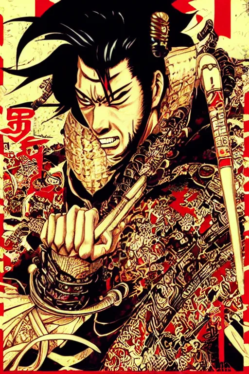 Prompt: poster of kiryu from yakuza as a samurai, by yoichi hatakenaka, masamune shirow, josan gonzales and dan mumford, ayami kojima, takato yamamoto, barclay shaw, karol bak, yukito kishiro, highly detailed