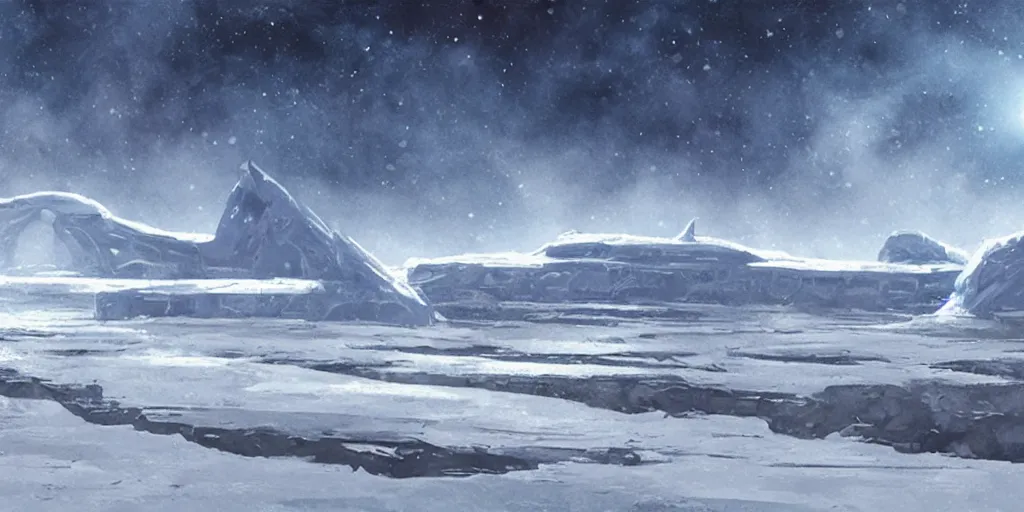 Image similar to an ice planet alien landscape by doug chiang