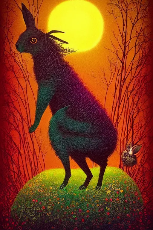 Image similar to surreal hybrid rabbits, fantasy, fairytale animals, flowerpunk, mysterious, vivid colors, by andy kehoe