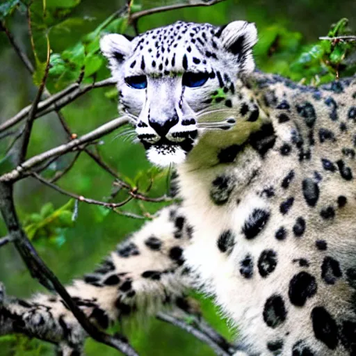 Image similar to anthropomorphic snow leopard leaning against a tree with a bow