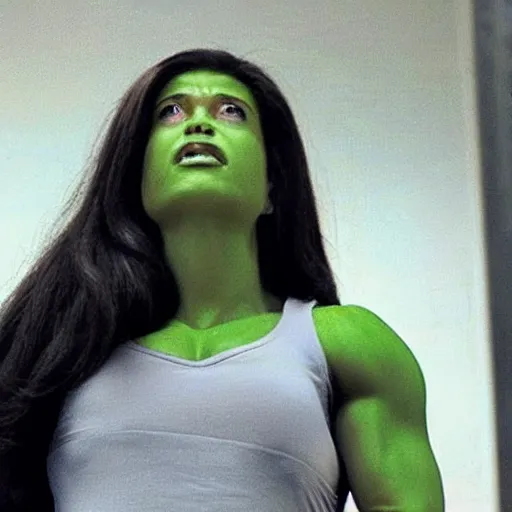 Prompt: she - hulk, attorney at law, bench - pressing the judge's bench, still from new live - action film, 8 k, promotional image