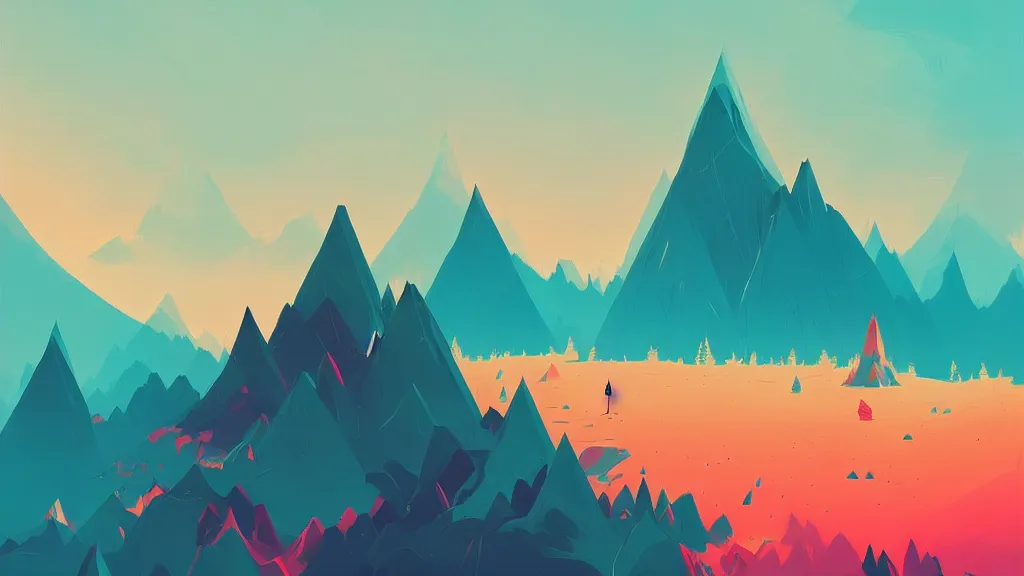 Image similar to mountains, trees, and lake, by anton fadeev