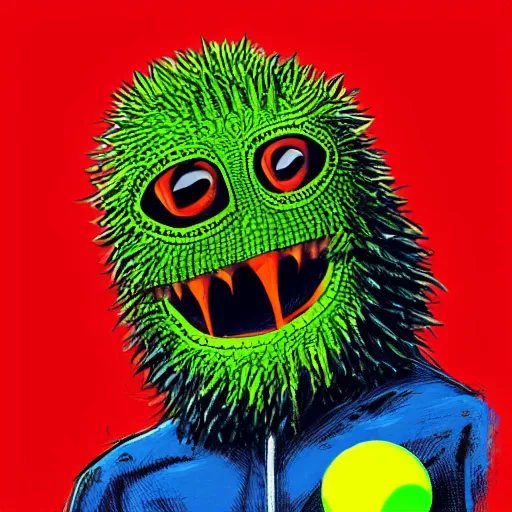 Image similar to a tennis ball monster wearing balaclava, digital art, fantasy, magic, trending on artstation, ultra detailed, professional illustration by Basil Gogos