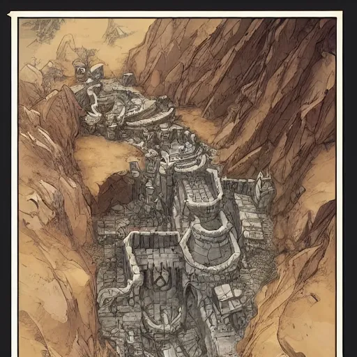 Prompt: dungeon map concept d & d cave, desert, vulcanic ground, monument, tribal hollows and build. hyper detailed, fantasy style art, highly detailed, digital painting, artstation, concept art, smooth, sharp focus, illustration, art by artgerm and greg rutkowski and alphonse mucha