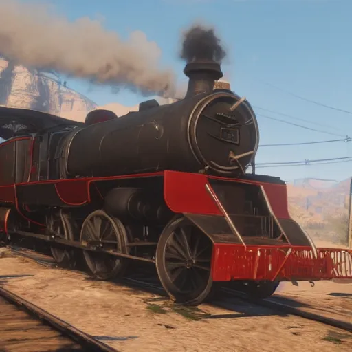 Image similar to futuristic sleek steam locomotive in red dead redemption 2