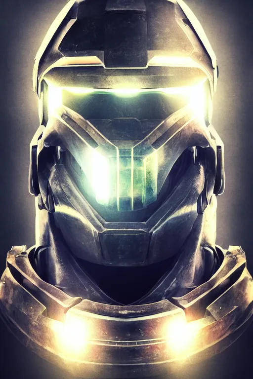 Image similar to robot ninja mask helmet halo master chief radiating a glowing aura global illumination ray tracing hdr fanart arstation by ian pesty and katarzyna da „ bek - chmiel