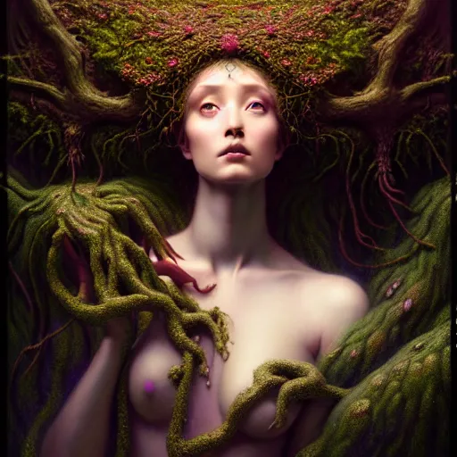 Prompt: a beautiful surreal illustration of dryad highly detailed, liquid oilpaint, doug chiang, gustave dore, leonardo da vinci, trending on artstation, industry, lucid and intricate, rectilinear, digital art, octane, redshift, vray, 8 k, 6 4 megapixels, zbrush central, behance hd, hypermaximalist, well rendered