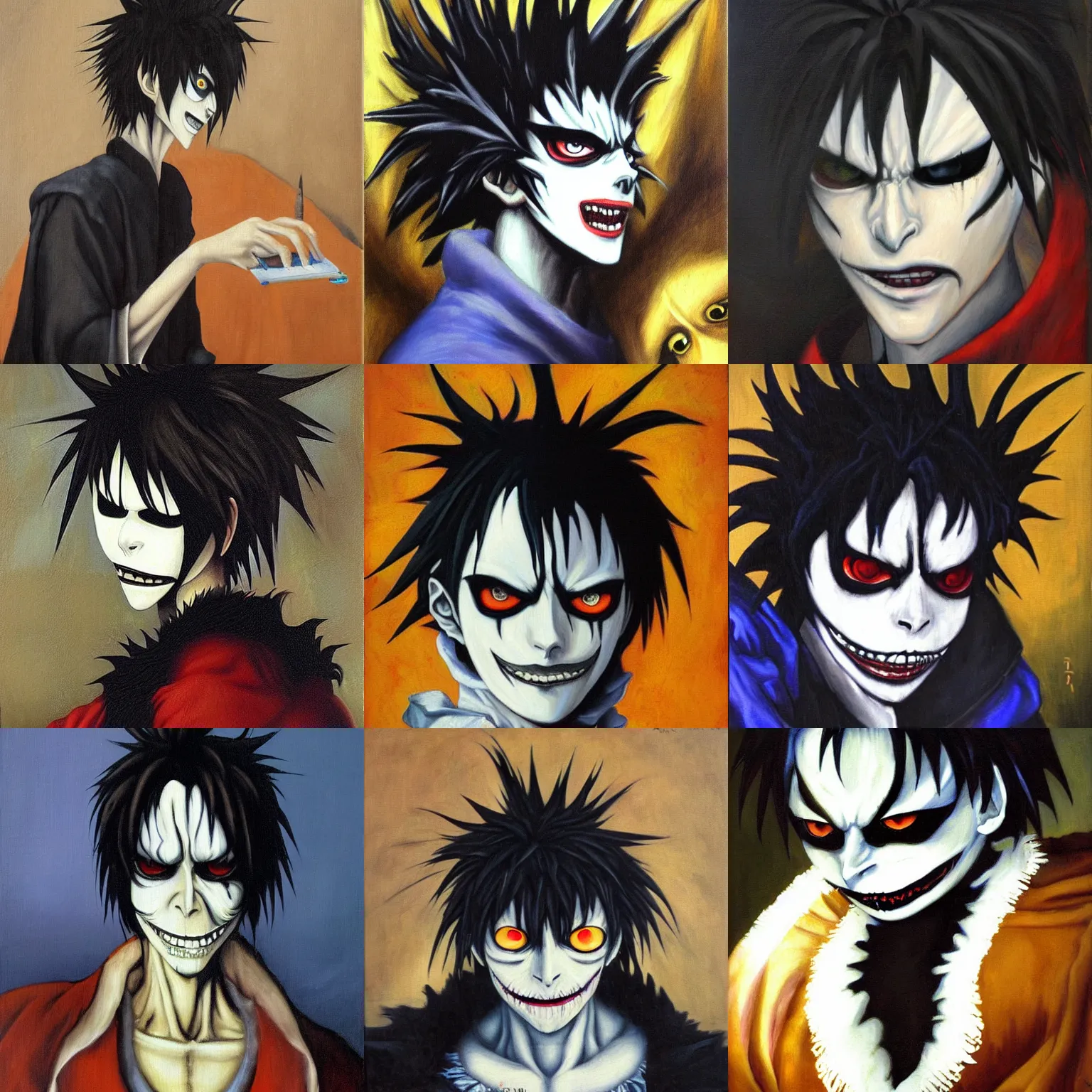 Prompt: portrait of Ryuk from Death Note, oil painting by Jan Vermeer van Delft