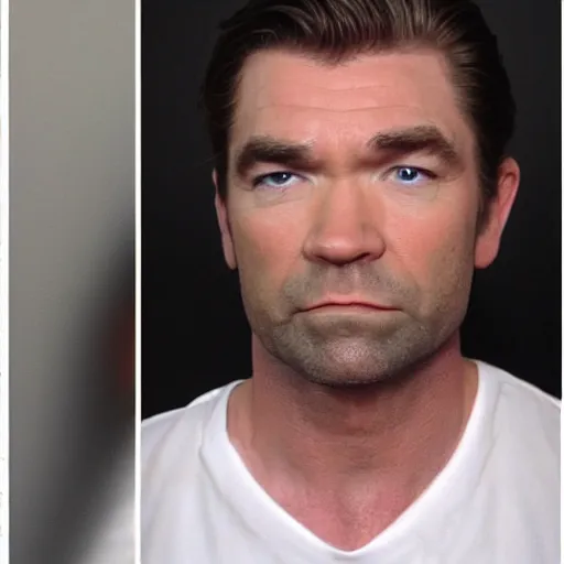 Image similar to antony starr with slicked blonde hair mugshot, 8 k