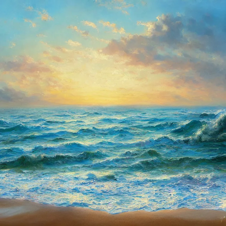 Image similar to a beautiful masterpiece painting of a coastal beach seascape in spring with by juan gimenez, award winning, trending on artstation,