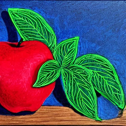 Image similar to shoe (red apple) lace ((blue pencil)) (((green leaf)))