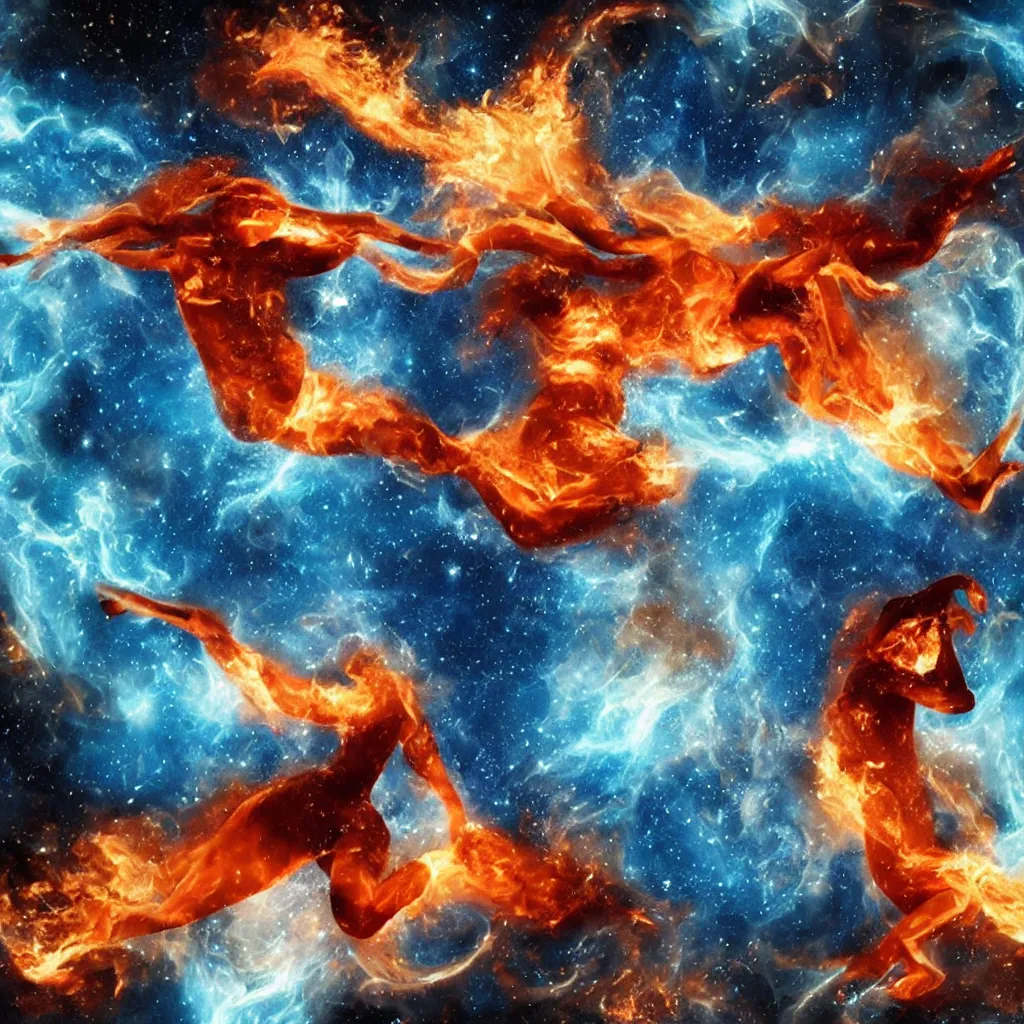 Image similar to gemini star sign being born from fire and ice