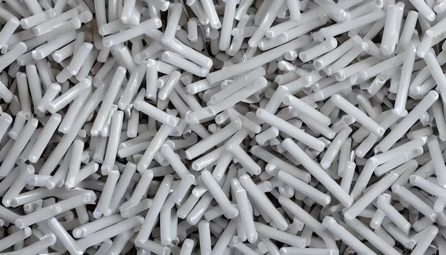 Image similar to a hundred white plastic pens have fallen, hyperrealistic shaded