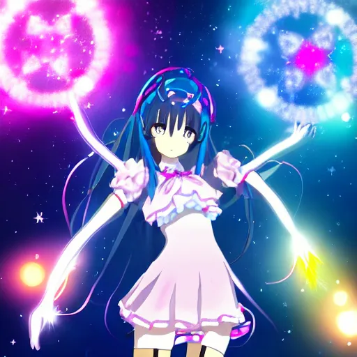 Image similar to magical girl transformation, anime style, kawaii, light particle effects