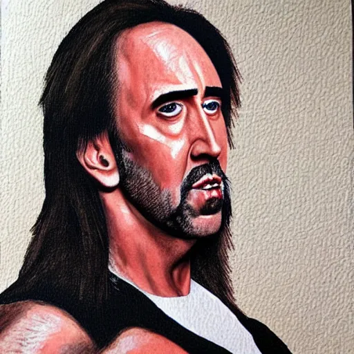 Image similar to nic cage as a furry, buff, painted portrait, highly detailed,