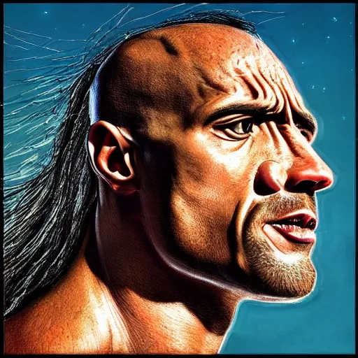 Prompt: the rock with mullet, photorealism