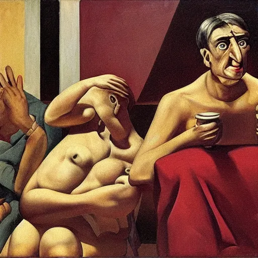 Prompt: the problem of evil, philosopy, by de chirico, by paula rego