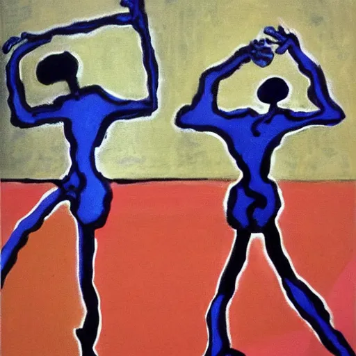 Prompt: dancing skeletons inspired by matisse dancers, painted by francis bacon,