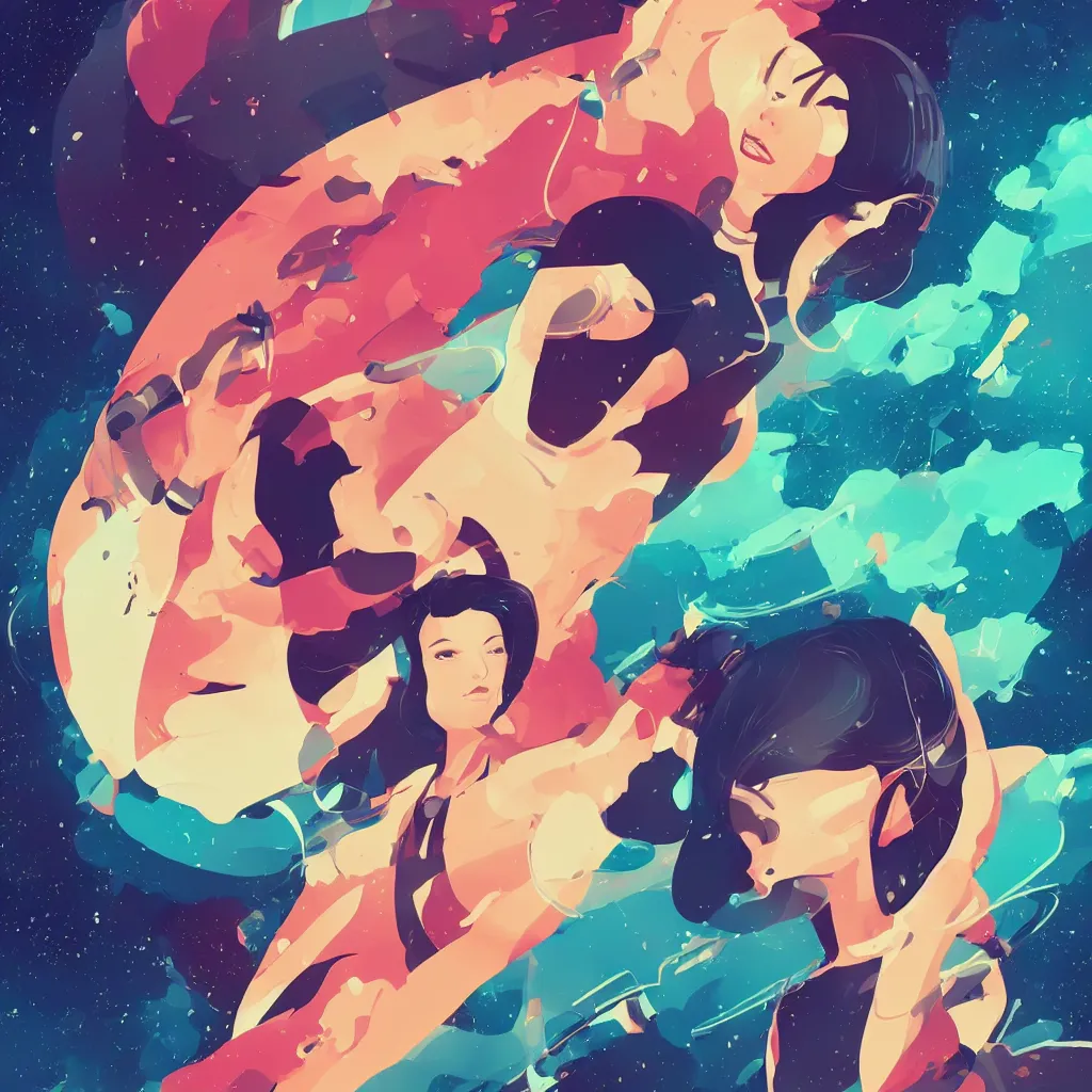 Prompt: woman in space, clean cel shaded vector art. shutterstock. behance hd by lois van baarle, artgerm, helen huang, by makoto shinkai and ilya kuvshinov, rossdraws, illustration