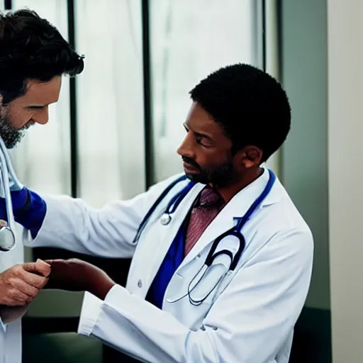 Prompt: photo of a doctor diagnosing a man with being british