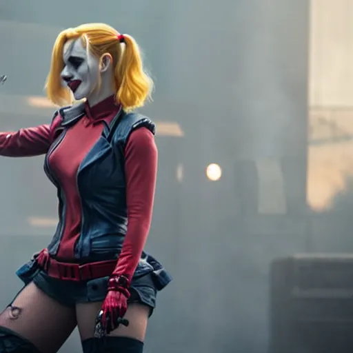 Image similar to film still of Scarlett Johansson as Harley Quinn in the new Joker movie