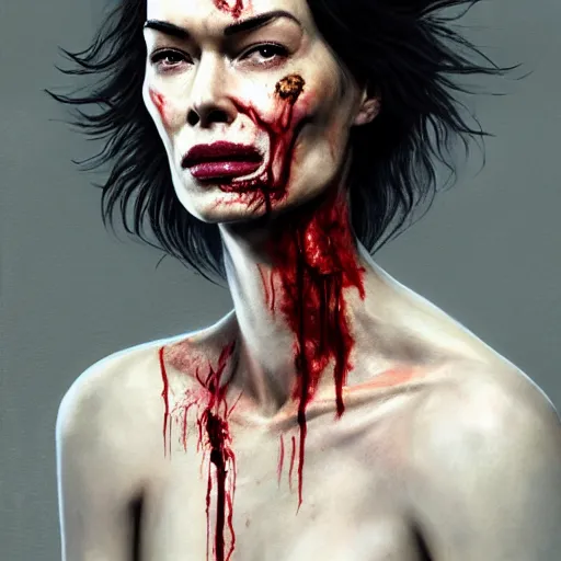 Image similar to color head portrait of lena headey promoting a skin care product as a zombie, 7 days to die zombie, gritty background, fine art, award winning, intricate, elegant, sharp focus, cinematic lighting, digital painting, 8 k concept art, art by michael hussar, art by brom, art by guweiz and z. w. gu, 8 k