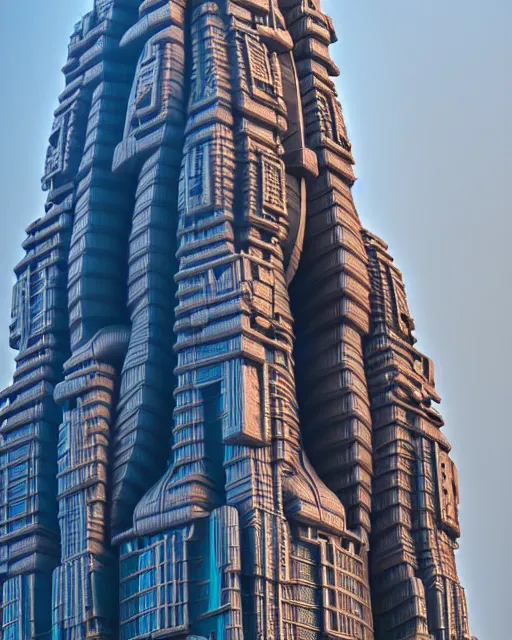 Image similar to high quality 3 d futuristic biomorphic hanuman! head building in mumbai!! centre, highly detailed, cinematic smooth, berenice abbott & john j. park, dramatic warm morning light, wide shot, high angle, uhd 8 k, sharp focus