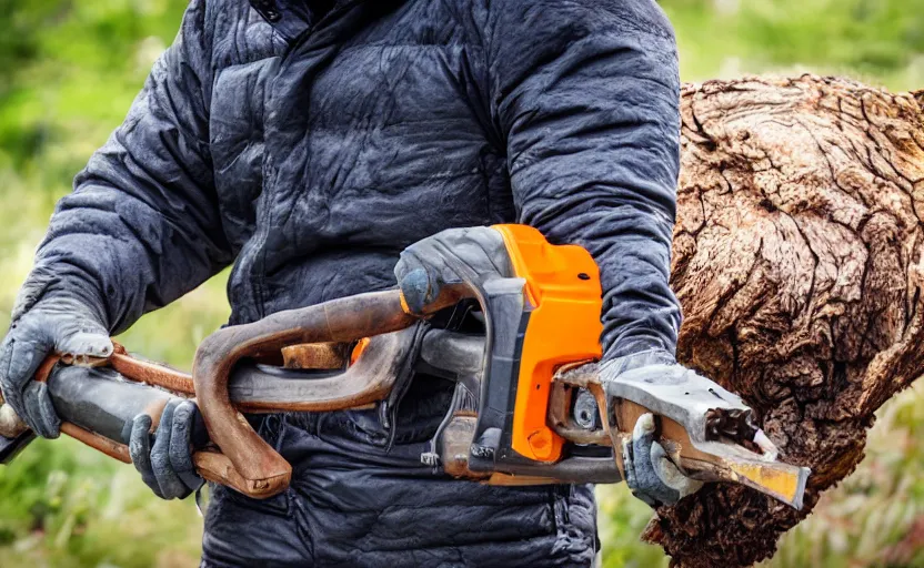 Image similar to walrus holding a chainsaw, extremely detailed, high quality, 8 k, nature photography,