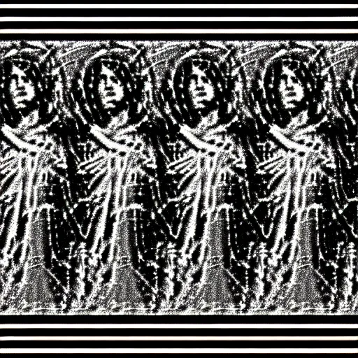 Image similar to vhs static overlay of the seven archangels, vhs, 1 9 9 0, highly realistic, highly detailed, vhs noise static, black and white, vhs glitch