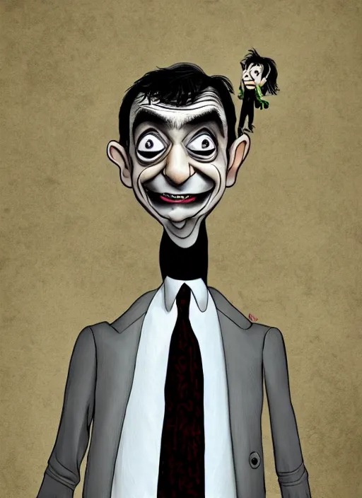 Image similar to Mr Bean in the style of Tim Burton