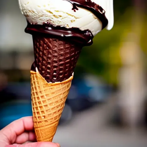 Image similar to an ice cream cone with chocolate syrup that looks like north america