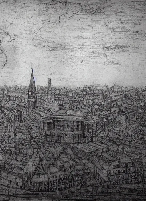 Image similar to sketch by da vinci of the london skyline