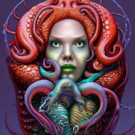 Prompt: underwater lofi scorn biopunk mermaid portrait, octopus, Pixar style, by Tristan Eaton Stanley Artgerm and Tom Bagshaw.