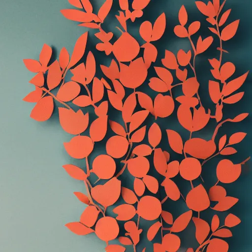 Image similar to A paper cutout garden, cinematic lighting photography , soft teal orange color palette