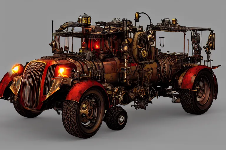 Image similar to hellfire engine strokeed by the echo, mad max, in the style of hannes bok and doug chiang and vernon grant, trending on artstation, back lighting rear view steampunk, blueprint, muted colors, gothic, tachisme