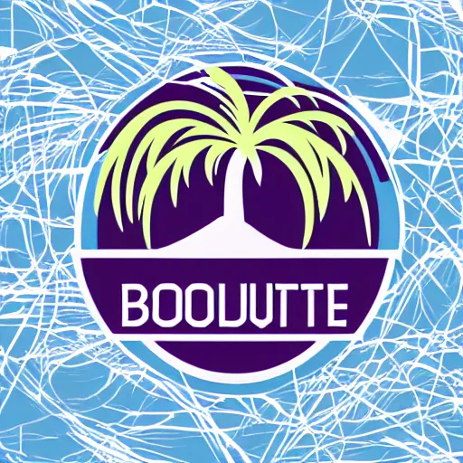 Image similar to palm tree in front of a giant volleyball vector logo, professional sports style, flat colour, svg, professional, sharp edges
