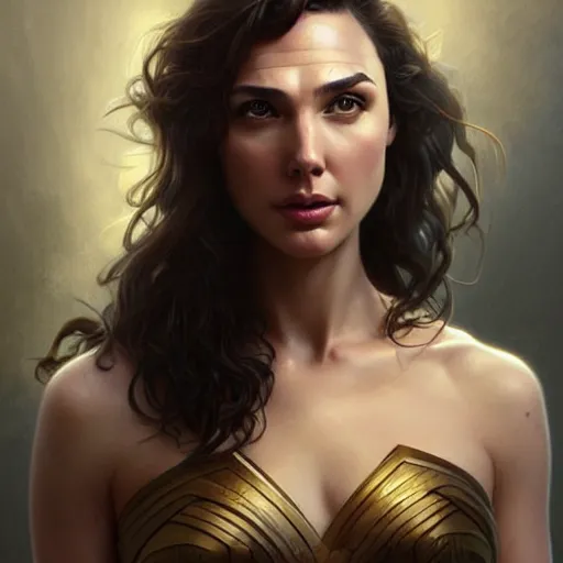 Image similar to beautiful natural Gal Gadot, intricate, elegant, highly detailed, digital painting, artstation, concept art, smooth, sharp focus, illustration, art by artgerm and greg rutkowski and alphonse mucha and loish and WLOP