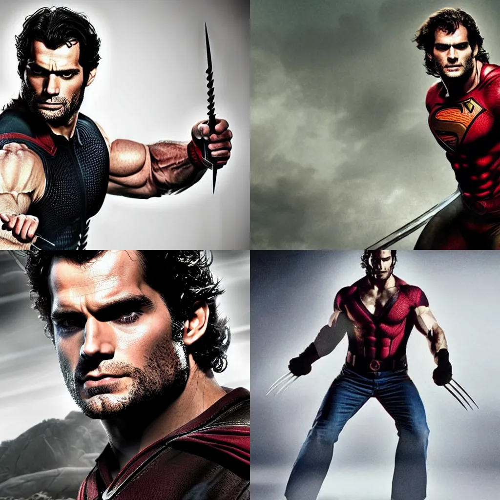 Prompt: henry cavill as wolverine, cinestar colour, anarmophic