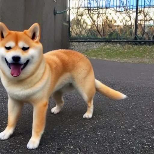 Prompt: Shiba Inu wheezes loudly after laughing. It's never heard something so funny in its life.