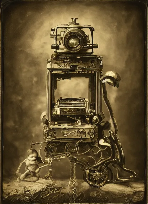 Image similar to old wetplate daguerreotype birth of artificial baby futuristic life, fractal, intricate, elegant, highly detailed, parallax, leica, medium format, subsurface scattering, by jheronimus bosch and greg rutkowski and louis jacques mande daguerre