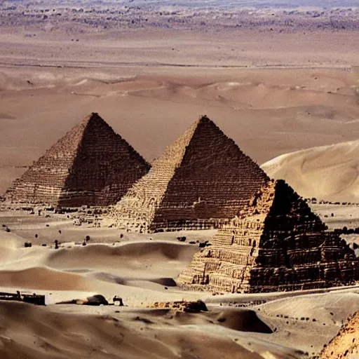 Prompt: the egyptian pyramids in the desert