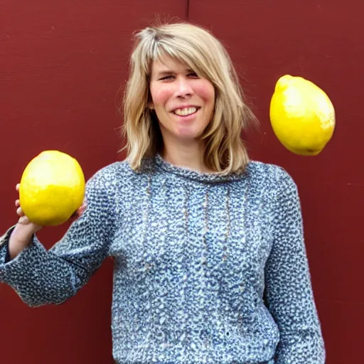 Image similar to Julia Davis holding a lemon